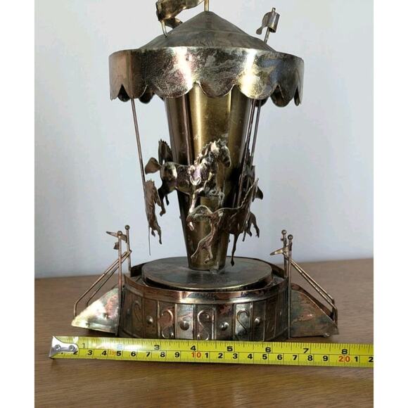 Vintage Copper Wind-Up Musical Carousel Horses 1960s MCM Music Home Decor Gift - Picture 11 of 12